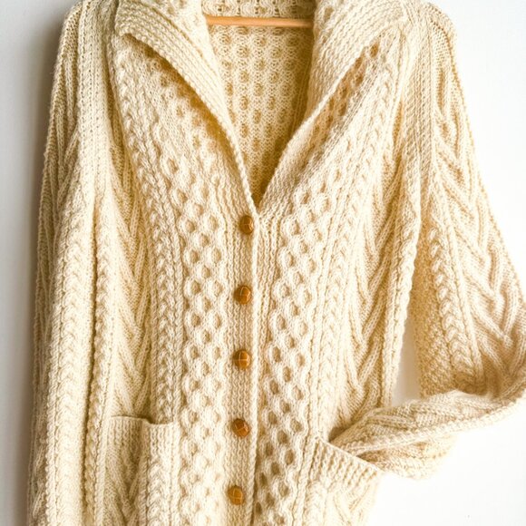 Vintage Wool Fisherman Cardigan Sweater S/M - Picture 4 of 7